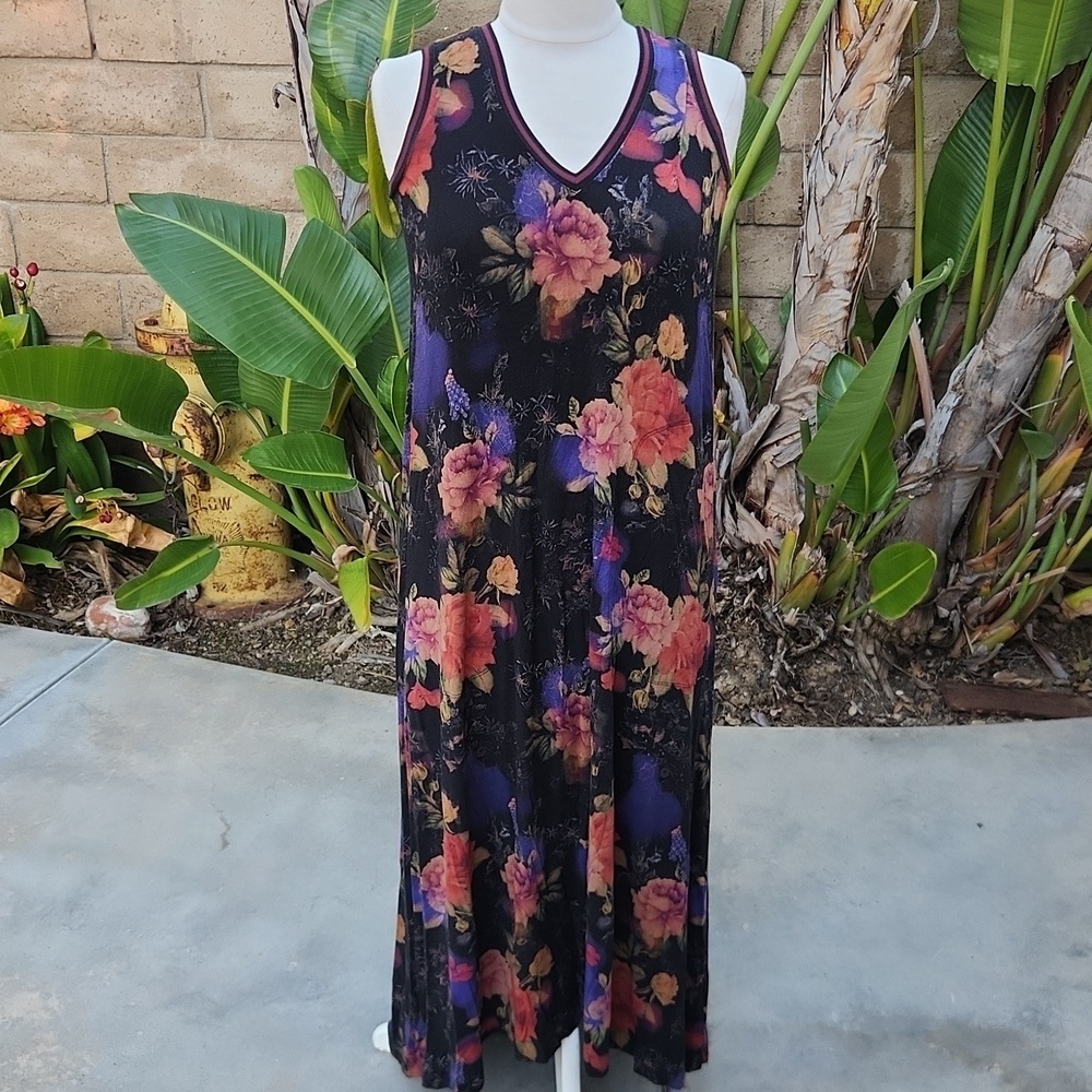 Johnny Was Bossa Nova Vneck Sleeveless Maxi Dress black Floral XXS